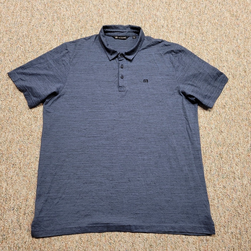 Travis Mathew‎ Polo Shirt Mens 2XL Heather Blue Performance Golf Preppy Stretch
